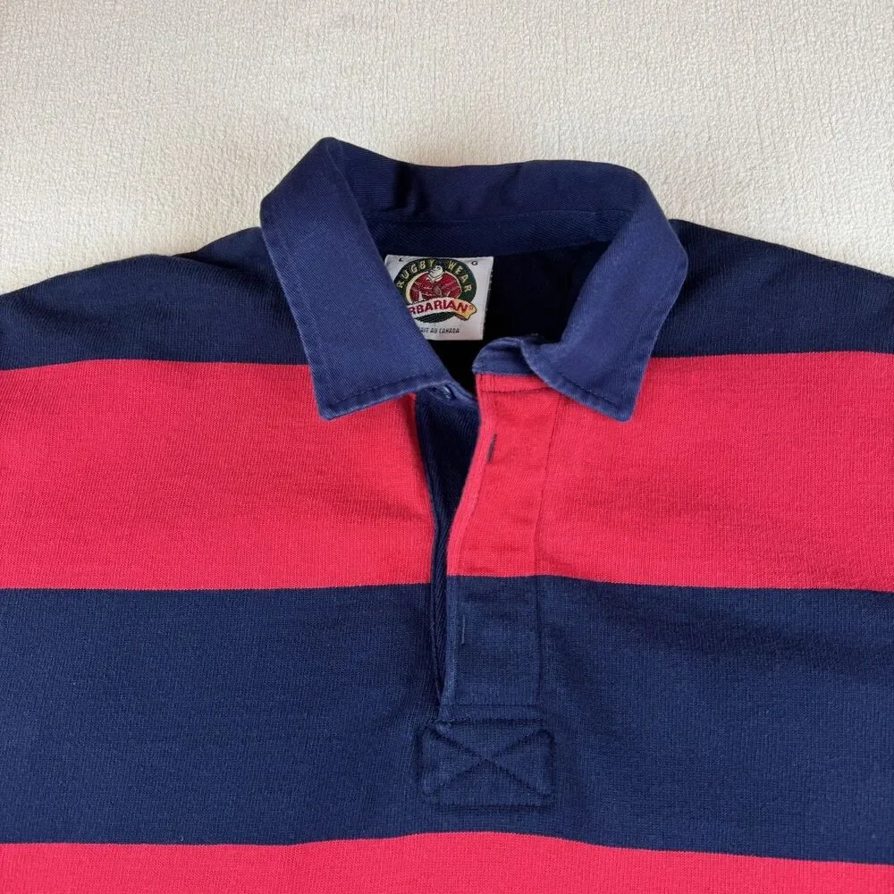 Vintage Rugby Wear Barbarian Rugby Shirt Large Red Navy Striped Heavyweight